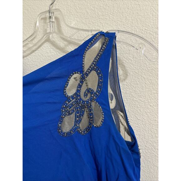 badgley mischka , Blue Long Floral Dress, Formal, Embellished, Stretchy, Size 0 - Picture 3 of 6